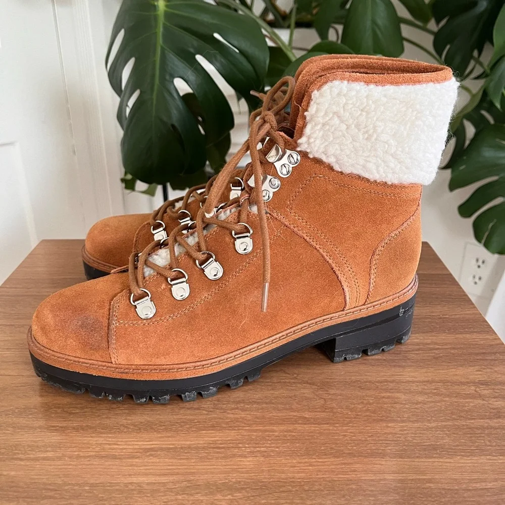 Marc Fisher Suede Hiker Boots Sherpa Lined Lace Up Lug Sole Ankle Boots Size 8.5